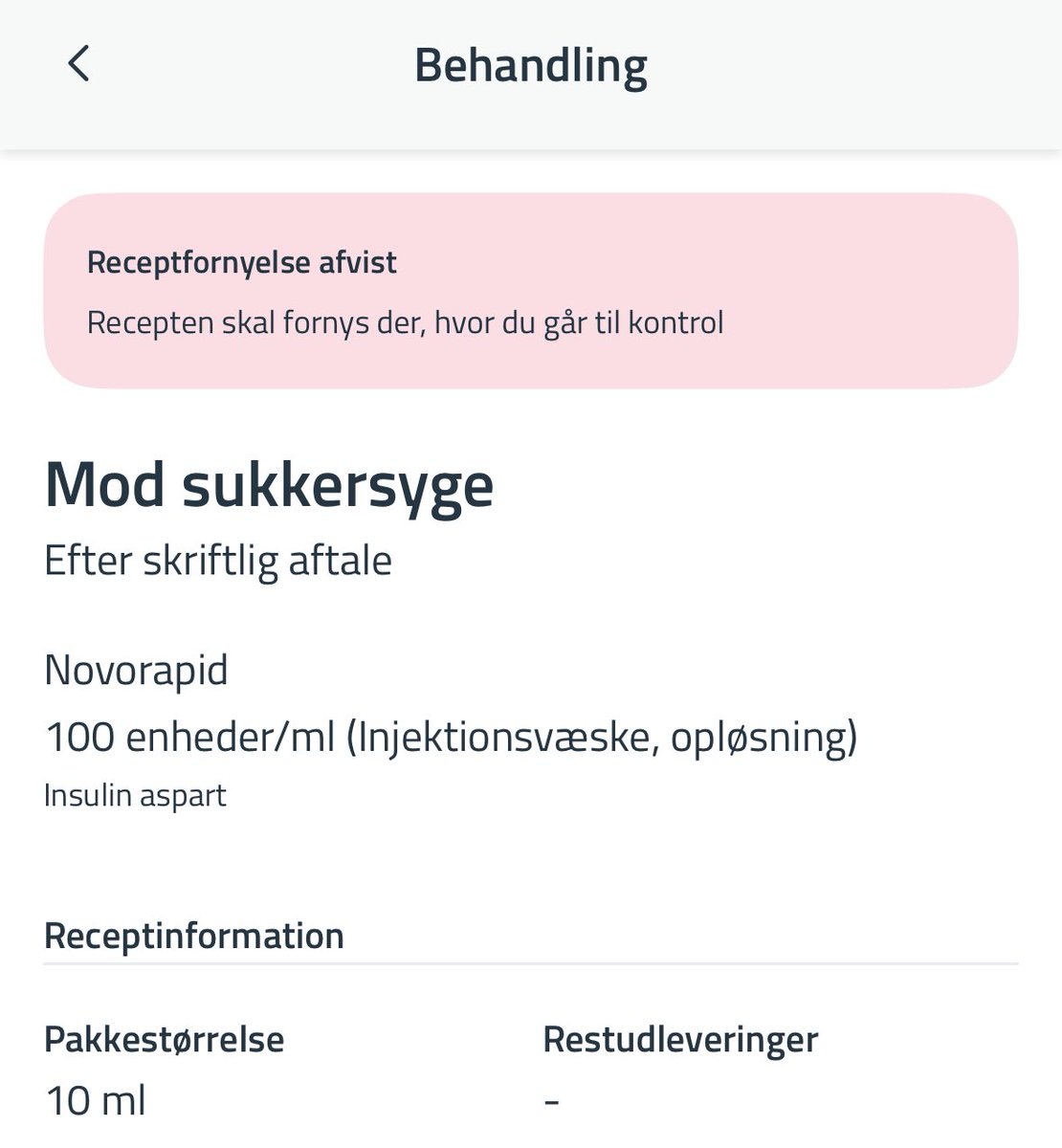 Vildt nok!
Jeg kan åbenbart ikke bruge apotekets app og minlæge til receptfornyelse af min rimeligt vigtige insulin, efter der er kommet ny læge i min praksis…
Nå, men så må det vel bare blive Steno Diabetescenters akutnummer hver gang, recepten udløber🤷🏻‍♂️