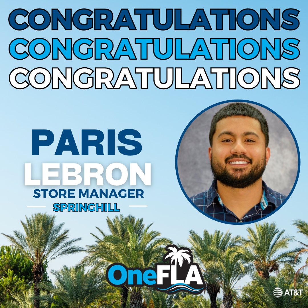 OneFLA (@one_fla) on Twitter photo ๐ Big News! ๐
We are thrilled to announce <a href="/ParisLebron95/">Paris_Collazo</a> as the new Acting Store Manager at our Springhill Location ! With his exceptional leadership skills and dedication, we are confident that he will take our team to new heights.
#OneFLA ๐๐ด#LifeAtATT #ItsAFloridaThing ๐ Big News! ๐
We are thrilled to announce <a href="/ParisLebron95/">Paris_Collazo</a> as the new Acting Store Manager at our Springhill Location ! With his exceptional leadership skills and dedication, we are confident that he will take our team to new heights.
#OneFLA ๐๐ด#LifeAtATT #ItsAFloridaThing