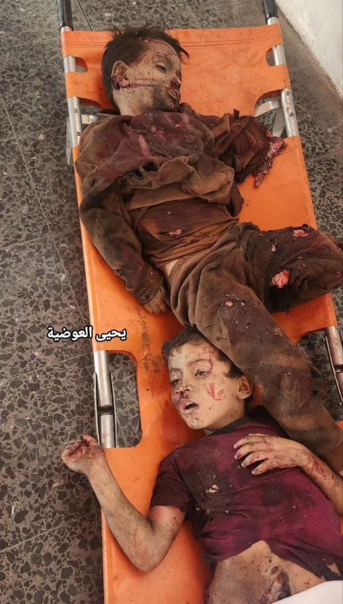 Bodies of children killed this morning in the occupation raids in northern Gaza