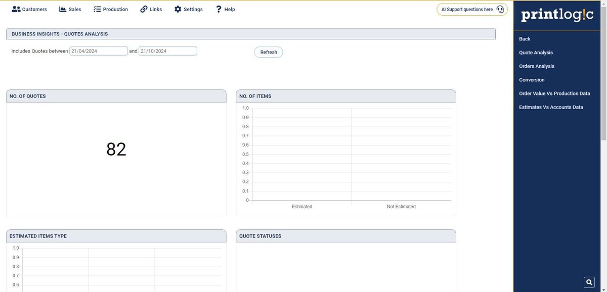 PRINTLOGICMIS's tweet photo. 📢 The Quotes Insights dashboard has been upgraded and is now available for Admin and Master users. To view go to Sales > Recent Quotes. The new dashboard provides improved features for better analysis and tracking of quote performance. #QuotesInsights #PRINTLOGIC #DASHBOARD https://t.co/ExMGvmCPDs