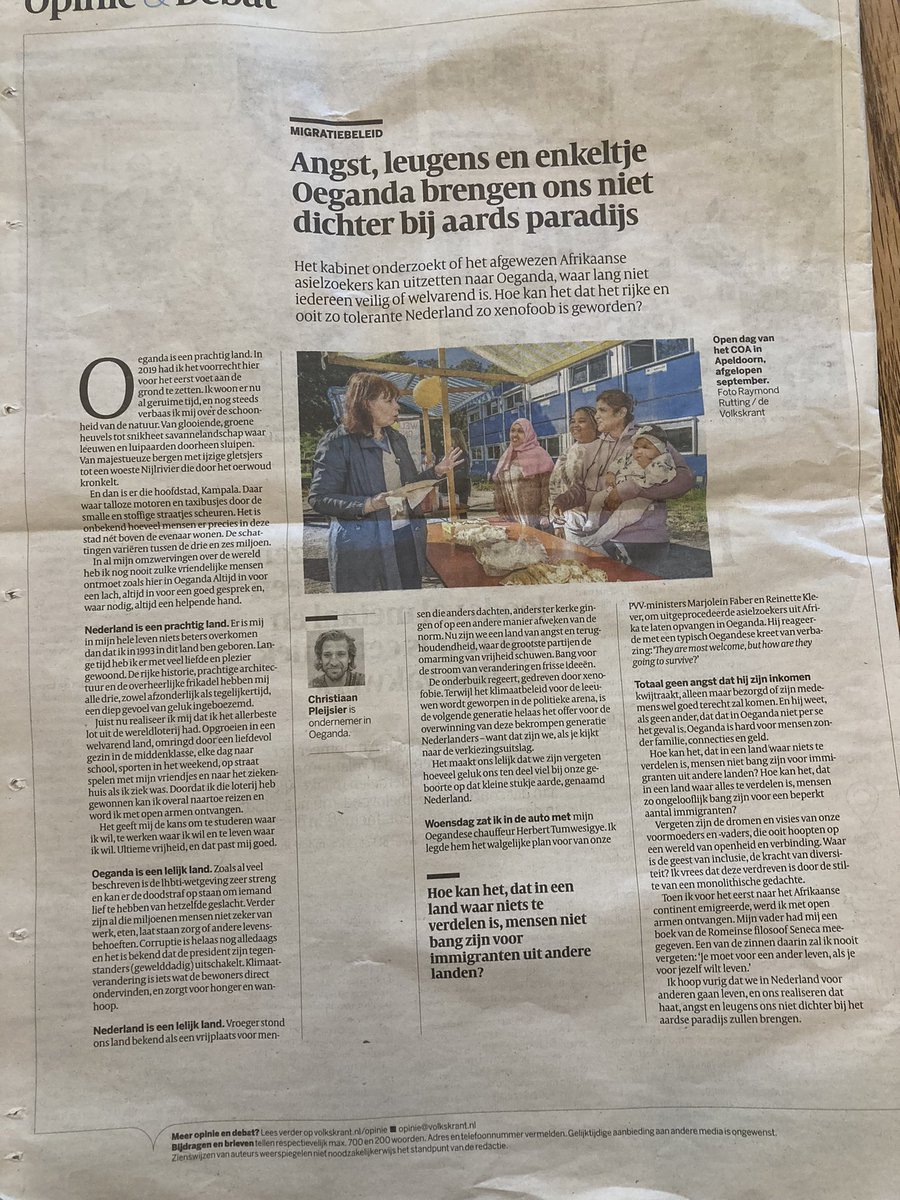 Wat een mooie , echt liberale, brief van Christiaan Pleijsier , Nederlandse ondernemer in Oeganda. ( in de <a href="/Volkskrant/">de Volkskrant</a>)