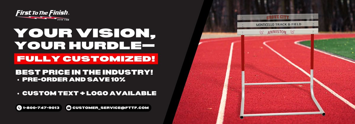 FTTFcom's tweet image. 📢Attention Coaches &amp;amp; ADs: Our best hurdle deal is LIVE! Order ahead and save big! Contact your sales rep or email us at Customer_Service@fttf.com for details.
#FirsttotheFinish #Hurdles #TrackAndField
