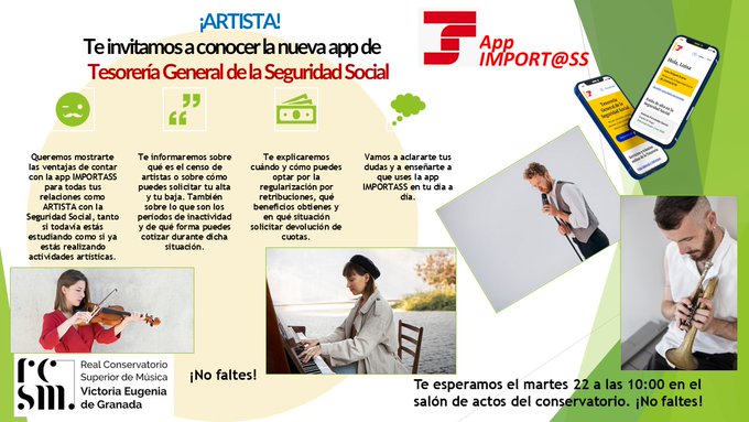 RCSM VictoriaEugenia (@rcsmve) on Twitter photo Charla informativa. Aprende cómo regularizar tu situación, qué beneficios puedes obtener y cómo manejar la app IMPORT@SS en tu día a día. Fecha: Martes 22, 10:00 AM 📍 Lugar: Auditorio del RCSMVE ¡No te lo pierdas!
<a href="/info_TGSS/">Información TGSS</a> Charla informativa. Aprende cómo regularizar tu situación, qué beneficios puedes obtener y cómo manejar la app IMPORT@SS en tu día a día. Fecha: Martes 22, 10:00 AM 📍 Lugar: Auditorio del RCSMVE ¡No te lo pierdas!
<a href="/info_TGSS/">Información TGSS</a>