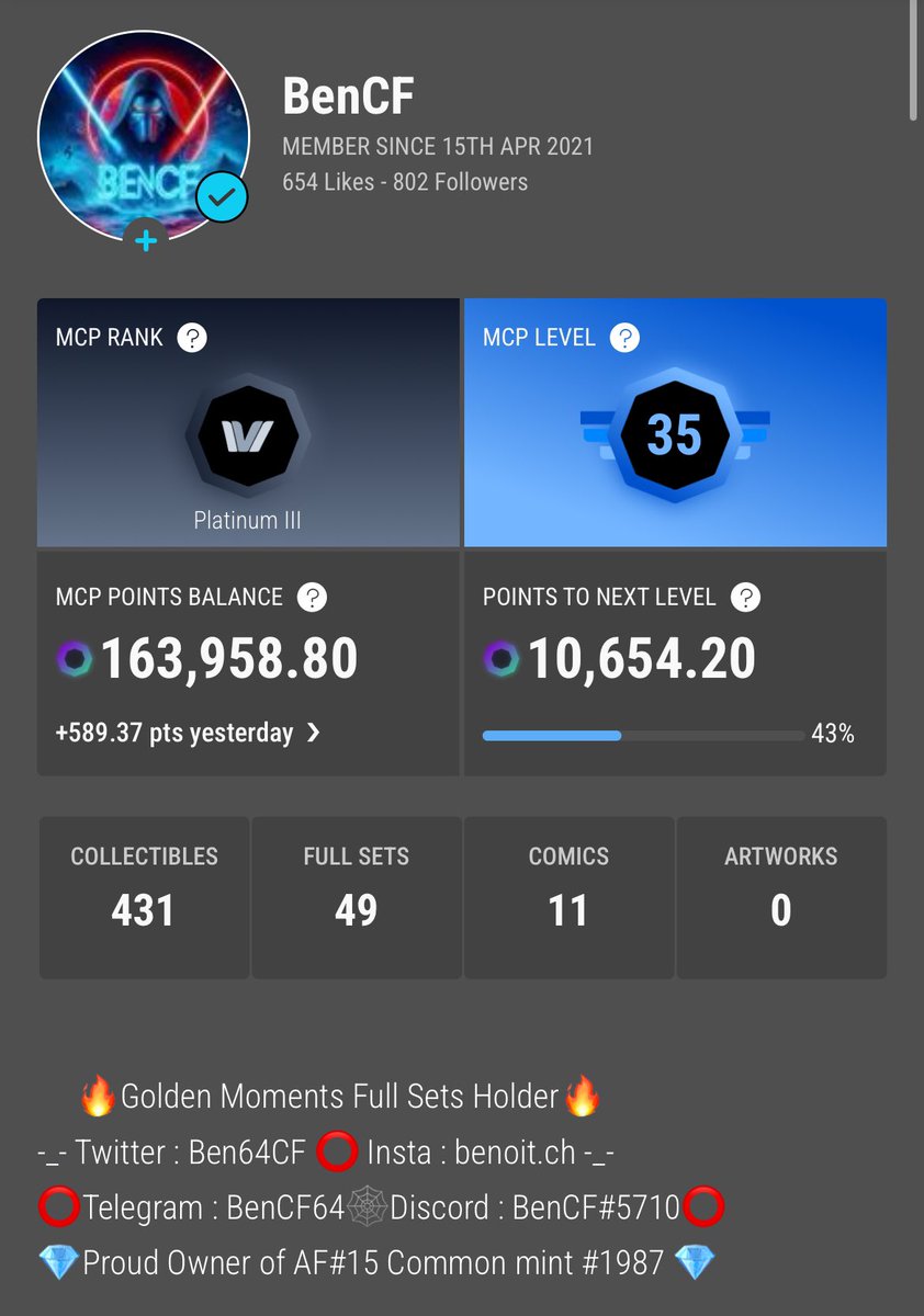 Hi VeVe Fam,

So many collectors never open their notifications on VeVe, it’s really difficult to contact them to make a deal.

While we wait for <a href="/veve_official/">VeVe | Digital Collectibles</a> to better that part,  could you please add your socials on profile?

Never miss a deal again 🙏🏻💙

<a href="/My_Collectables/">Aaron (Mycollectables)</a>