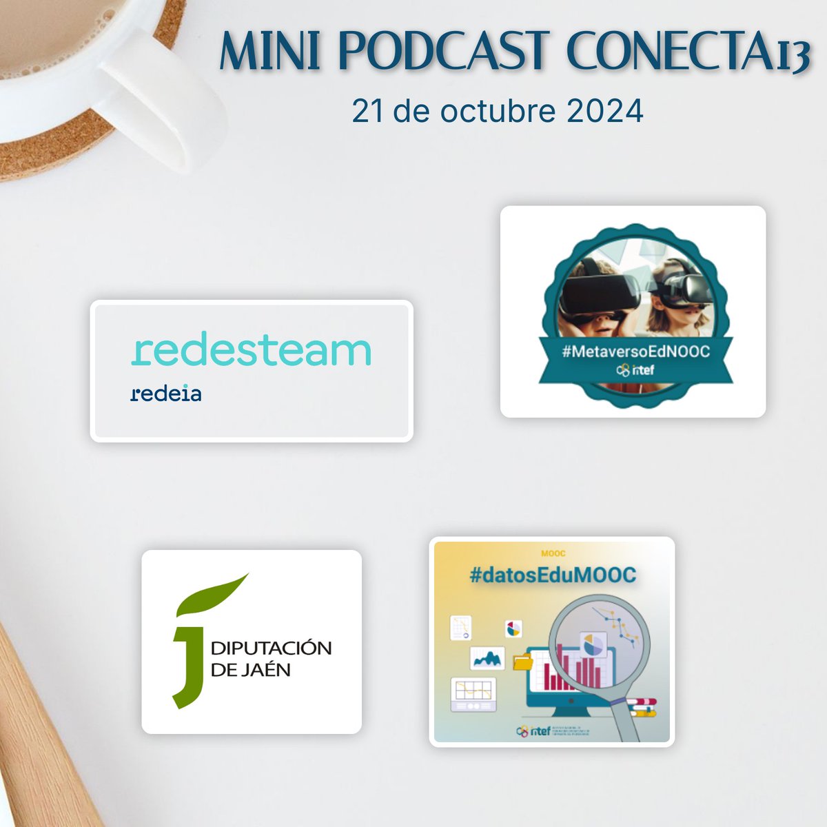 Conecta13's tweet photo. 🎙️ ¡Nuevo episodio del #PodcastConecta13 disponible!
🎧 Escúchalo en:
Ivoox: https://t.co/oU1XEnSktt
Spotify: https://t.co/qrJJgJMHQ6
YouTube: https://t.co/T5wwNDLL01

#redeSTEAM #MetaversoEdNOOC #datosEduMOOC https://t.co/9MiqgzN5vr