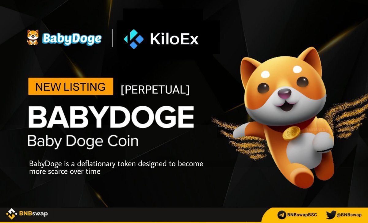 BNBSwap's tweet photo. 📢 @babydoge $BABYDOGE is listed on @KiloEx_perp’s perpetual markets! 

#BABYDOGE, a leading meme token which is a deflationary token designed to become more scarce over time
 
Trade👇
https://t.co/Qandnrqaj7

#1MBabydoge #Babydogecoin #Memecoin #Binance #Memecoin #BNB https://t.co/mQciniqRWy