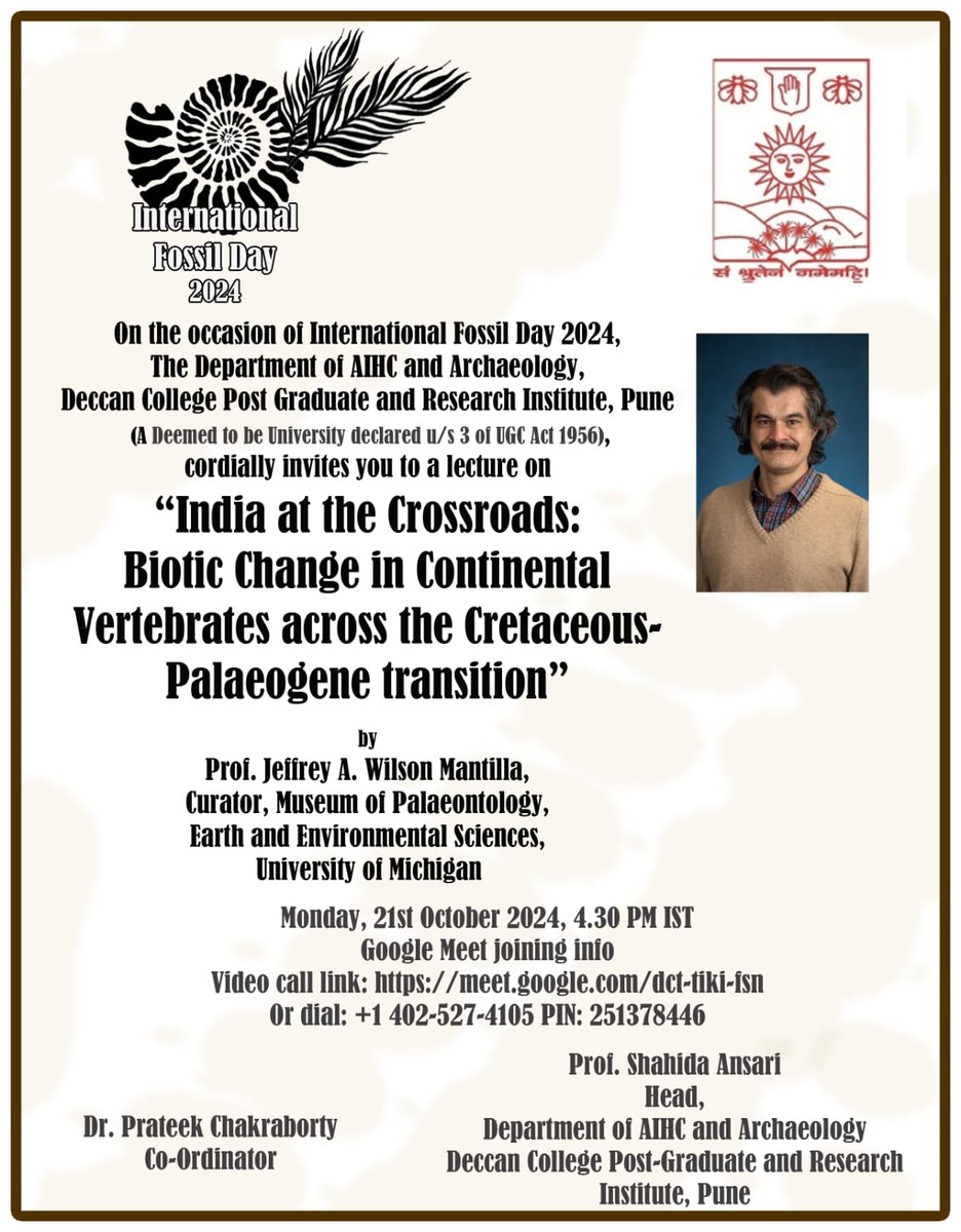 Looking forward to celebrating International Fossil Day with Deccan College shortly (7 am ET)! Thanks for the invitation <a href="/vijay19sathe/">Vijay Sathe</a>.