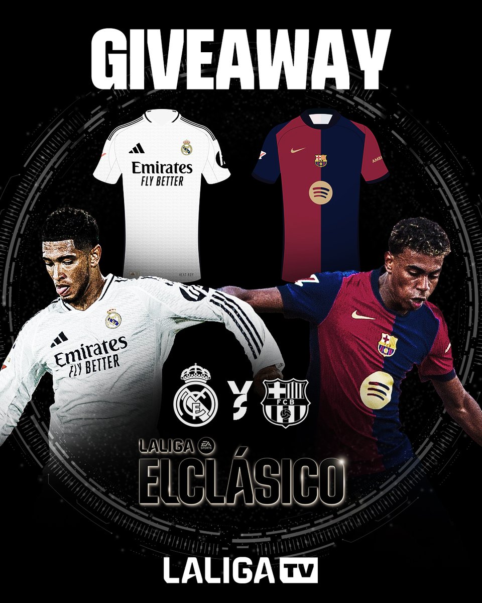 LALIGA TV (@laligatv) on Twitter photo 🚨 #ELCLÁSICO GIVEAWAY! 🚨
👕 To celebrate the upcoming El Clásico we are giving you the chance to WIN a <a href="/realmadriden/">Real Madrid C.F. 🇬🇧🇺🇸</a> or <a href="/FCBarcelona/">FC Barcelona</a> shirt!
Simply repost this post and follow @LALIGATV.
-We will pick two (2) lucky winners! 🍀
- Contest period: Oct 21st-Oct 26th.
- 🚨 #ELCLÁSICO GIVEAWAY! 🚨
👕 To celebrate the upcoming El Clásico we are giving you the chance to WIN a <a href="/realmadriden/">Real Madrid C.F. 🇬🇧🇺🇸</a> or <a href="/FCBarcelona/">FC Barcelona</a> shirt!
Simply repost this post and follow @LALIGATV.
-We will pick two (2) lucky winners! 🍀
- Contest period: Oct 21st-Oct 26th.
-
