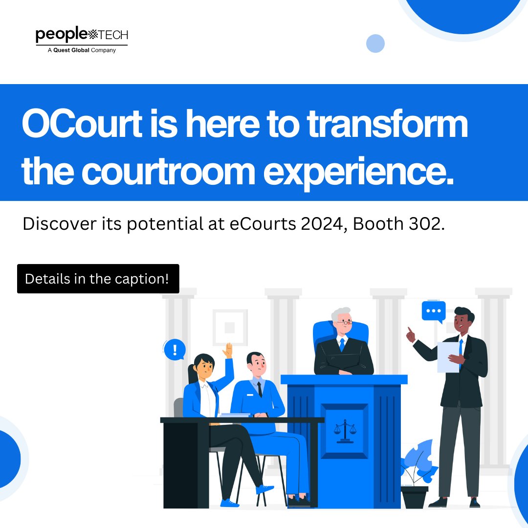 PeopleTechInc's tweet image. Discover how Omiga Solutions&apos; OCourt is transforming courtrooms with virtual hearings and paperless management! Join us at Booth 302, eCourts 2024, to learn about smart, connected spaces. Don’t miss out! 👉 linkedin.com/events/transfo… #VirtualCourts #LegalTech #eCourts2024