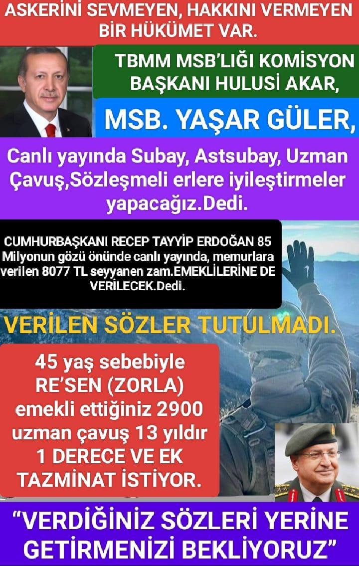 <a href="/alitilkici38/">Ali Tilkici 🇹🇷</a> DÜNYANIN HİÇBİR ÜLKESİ,
VATANI İÇİN TERÖRLE MÜCADELE ETMİŞ,
VATANI İÇİN CANLARINI ORTAYA KOYAN HİÇBİR ASKERİNİ HAK ARAMAK ZORUNDA MAĞDUR BIRAKMAZ.
45 yaş sebebiyle RE’SEN (ZORLA) emekli ettiğiniz uzman çavuşlar HAK VE ADALET arıyor.
Onlar sadece 1 derece ve ek tazminat istiyor.
