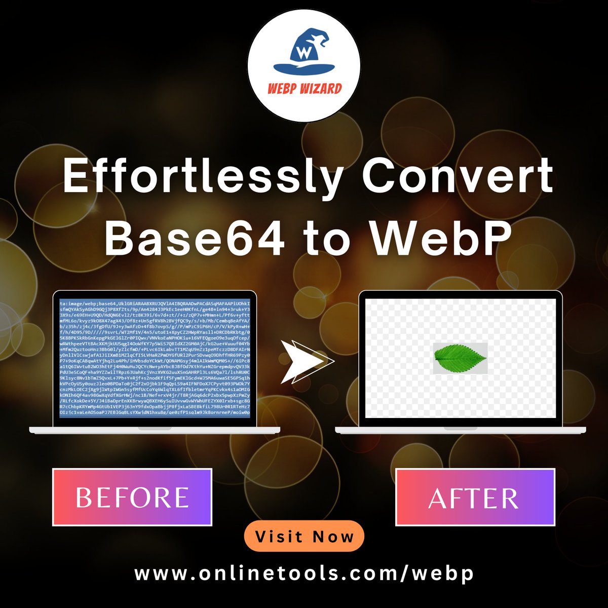 WebpWizard's tweet image. Transform your Base64 strings into WebP images instantly. Quick, simple, and efficient! 🌐🖼️
Try our tool - onlinetools.com/webp/convert-b…
#Base64toWebP #ImageConversion #TransparentImages #x #TechForGood #ai #Tech4All #futuretech #Tesla #PixelArt #code #usa #code #PictureOfTheDay