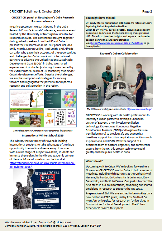 cricketcic's tweet photo. 🌟 Exciting updates are here! Catch the latest on CRICKET CIC’s recent collaborations in our Bulletin! 

View it as a PDF on our website at👉 https://t.co/n1SCvSl8Dt 

Be part of our community! 📬Sign up for our Bulletin at 👉https://t.co/9Y3JYDBurR 

#collaboration #Cuba https://t.co/ndKHyc2RPb