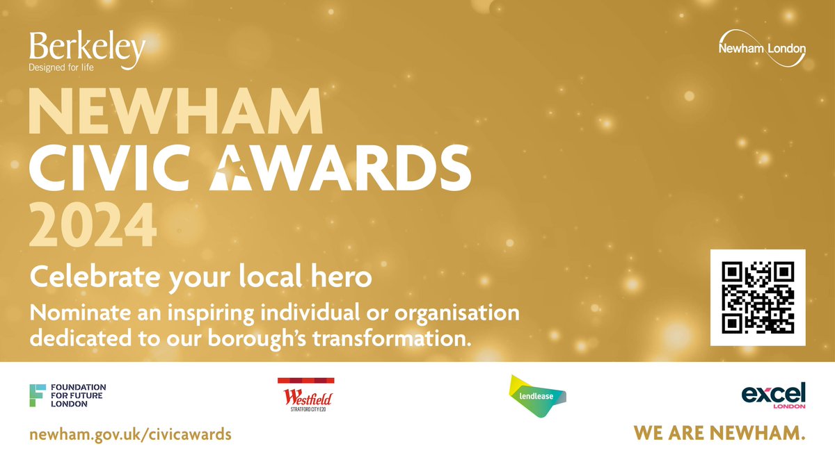 Newham London 💙 (@newhamlondon) on Twitter photo ⭐️Nominate an exceptional individual, entrepreneur, group or organisation for a 2024 Newham Civic Award, in association with <a href="/BerkeleyGroupUK/">Berkeley Group</a> ⭐️
Choose from 10 award categories across creativity, wellness, volunteering, community wealth and more.
👉 newham.gov.uk/civicawards ⭐️Nominate an exceptional individual, entrepreneur, group or organisation for a 2024 Newham Civic Award, in association with <a href="/BerkeleyGroupUK/">Berkeley Group</a> ⭐️
Choose from 10 award categories across creativity, wellness, volunteering, community wealth and more.
👉 newham.gov.uk/civicawards