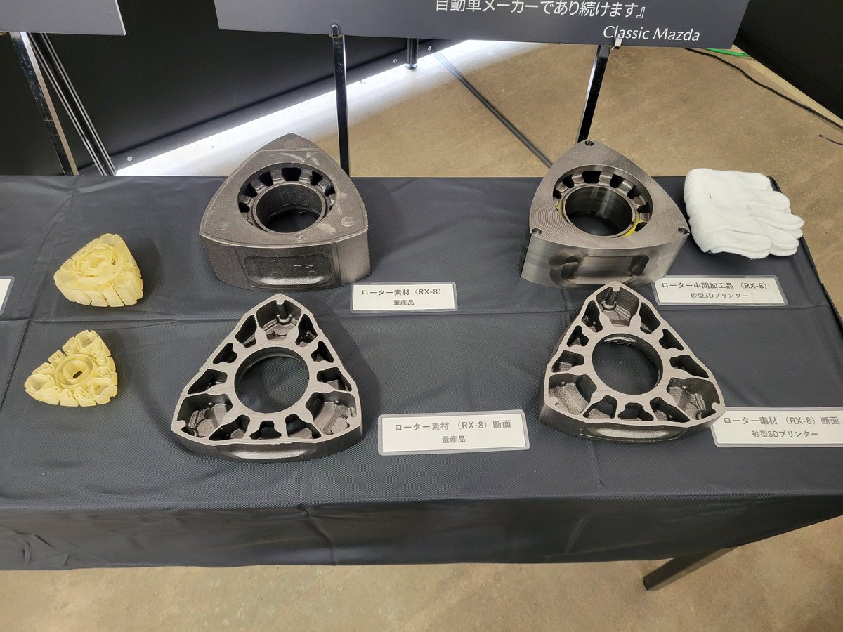 今後、RX-7(FC、FD)、RX-8の13Bローターは、3Dプリンターで砂型を成形