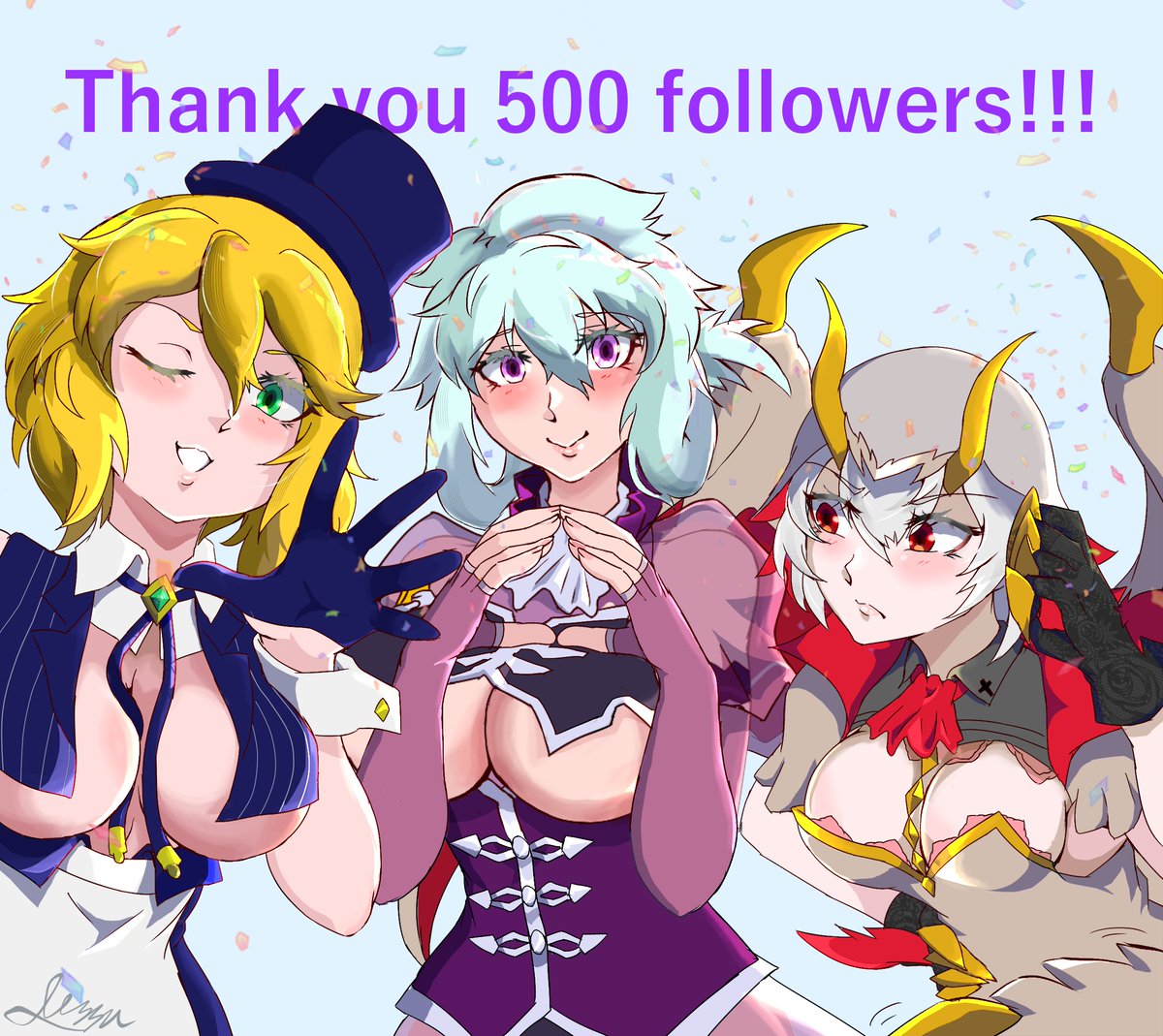 「というわけで!!改めてフォロワー500人記念絵が出来ましたわ～～～!!これまでに」|アレッサ@C102応募のイラスト