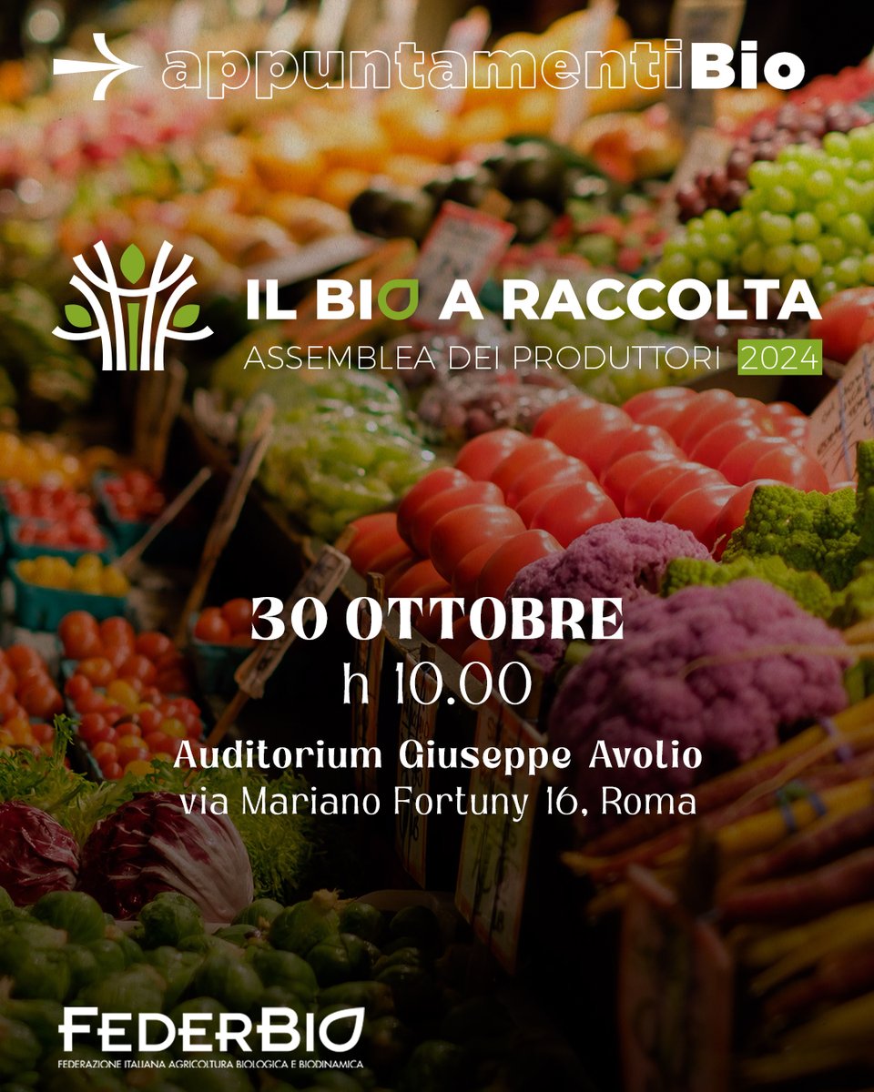 FederBio's tweet image. #ilbioaraccolta 📣
I produttori #bio si riuniranno il 30 ottobre a Roma per discutere l'importanza del giusto prezzo, garantendo sostenibilità economica per il settore.

Evento anche in streaming sul nostro canale YouTube @FederBioItalia
youtube.com/live/6VCoItEAS…