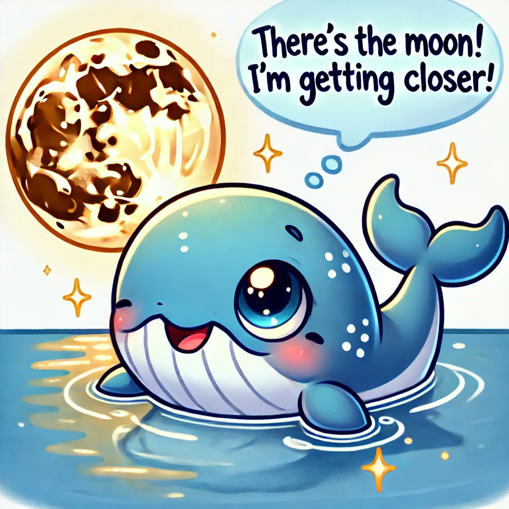 BabyWhaleSol1's tweet photo. "There’s the moon! I’m getting closer! 🌕✨ Onwards to the moon! #ToTheMoon #WhaleJourney #BabyWhaleSol" https://t.co/cjnkniNdCd