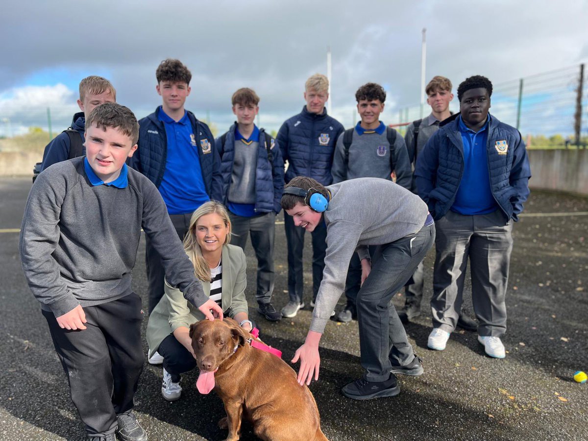 MaristAthlone's tweet photo. We had a very special visitor to the school last week. Coco was in visiting Class Marcellin for our Animal Care module. We may have a new school mascot. 🐶🐾🦴🦮 https://t.co/AtiyGNKdZB