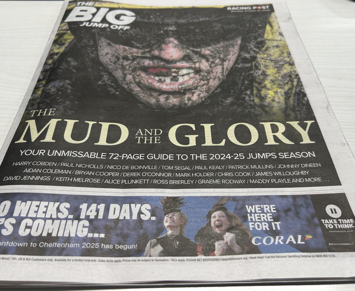Our massive jumps season preview, the Big Jump Off, is available free inside today's Racing Post 

&gt; Ante-post advice from Pricewise and @PaulKealy 
&gt; Patrick Mullins, James Willoughby &amp; Mark Holder insight
&gt; Trainer profiles, horses to follow, track guides &amp; oodles more