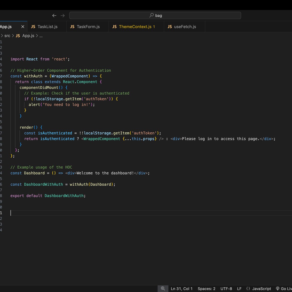 salugari_'s tweet photo. 🔥Day 16 of UNLOCKING REACT : Higher-Order Components🔥
🚀 #ReactTip: Use Higher-Order Components (HOCs) to enhance your components with reusable logic like authentication and logging! 🎉
#ReactJS #JavaScript #WebDev #Frontend #Code https://t.co/CCBUwDKDxs