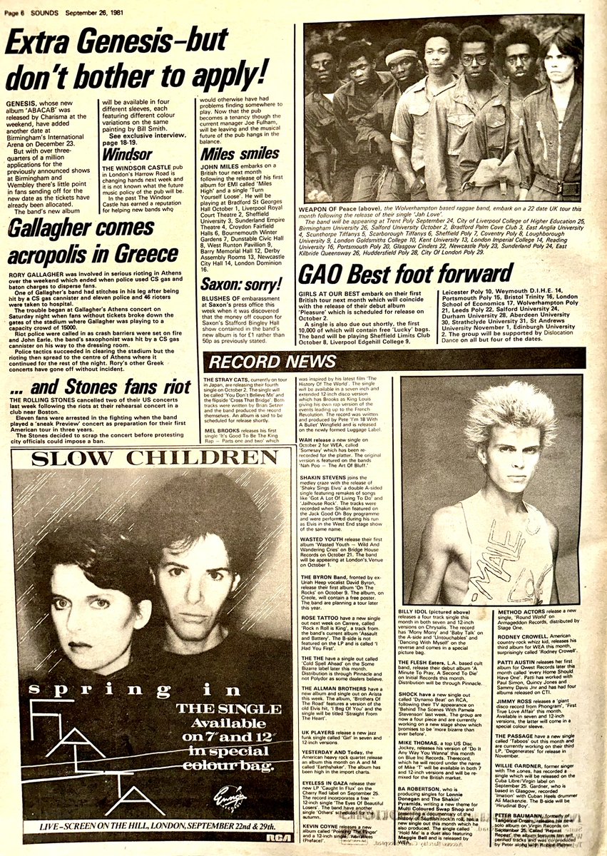ZoundsAbound's tweet photo. This week’s round up of Record & Tour News with info on @virginprunes #ThePartisans #InfaRiot @cabaretvoltaire @MadnessNews #Siam #JohnMiles @petewylie #RoseTattoo #WallOfVoodoo @BillyIdol @allmanbrothers & @YandTRocks release seminal LP ‘Earthshaker’
Sounds Sep 26th 1981 https://t.co/uzBC6JpT4N