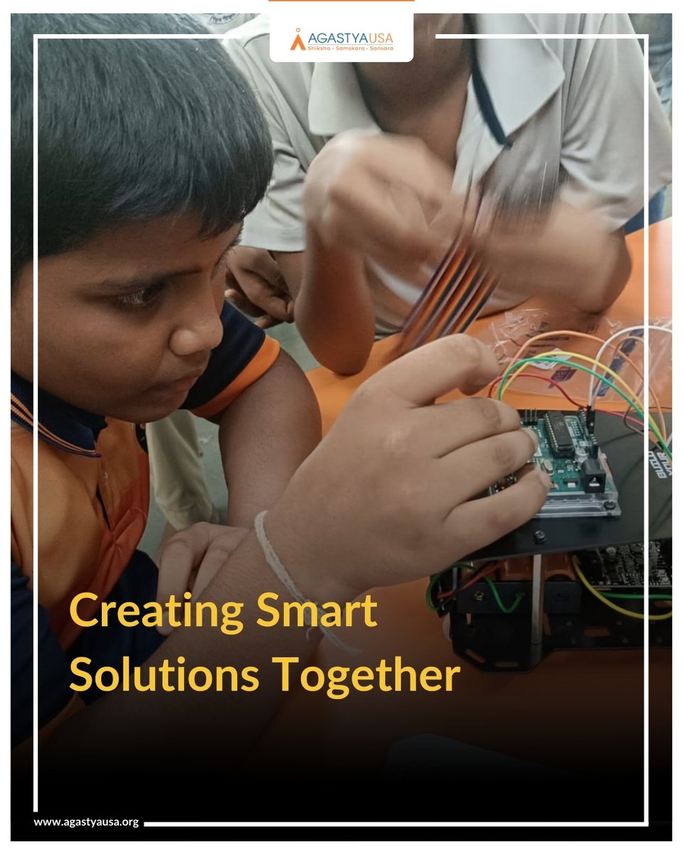 Through Agastya's DigiKshetra program, children in India design real-world projects like sensor-based braking systems, alarms, and security setups for malls and museums. Hands-on learning helps them master electronics and opens up new possibilities for their future!

#agastyausa
