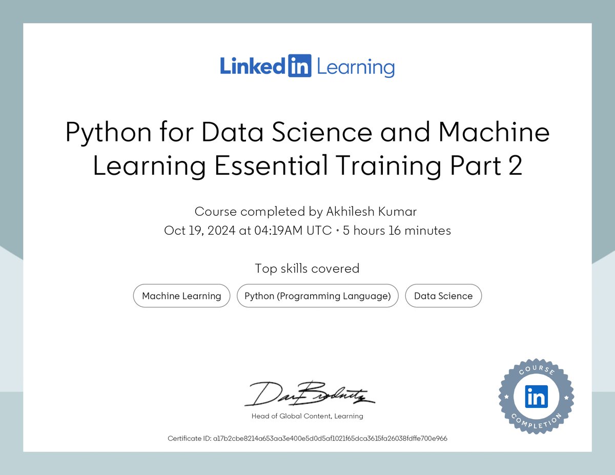 AkilesshKummar's tweet image. Python for Data Science and Machine Learning Essential Training Part 2
#python #pythonprogramming #pythondatastructure #dataanalysis #BigData #database #bigdataanalytics #BigDataAnalysis #datascience #machinelearning #machinelearningalgorithms #machinelearningtools