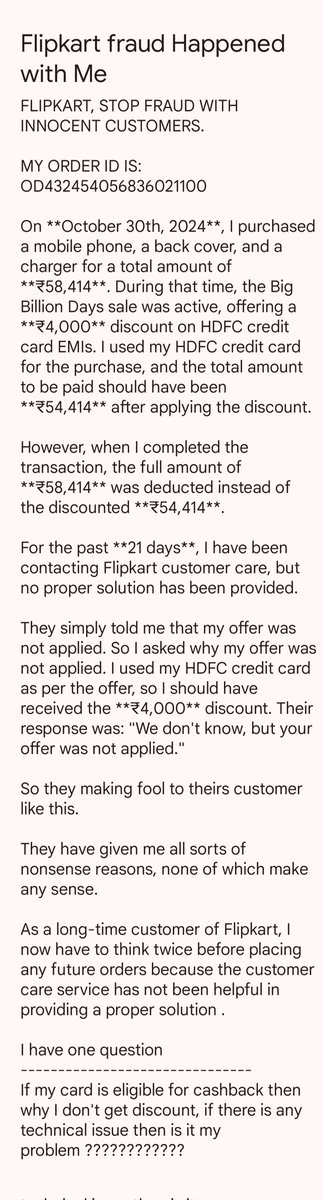 prince_coding's tweet image. Flipkart did fraud with me . Please read my message I have written in image  so you can be aware of such kind of froud with this e commerce company.

@Flipkart @flipkartsupport @HDFC_Bank @HDFCBank_Cares @HomeLoansByHDFC  @PiyushGoyal @PiyushGoyalOffc