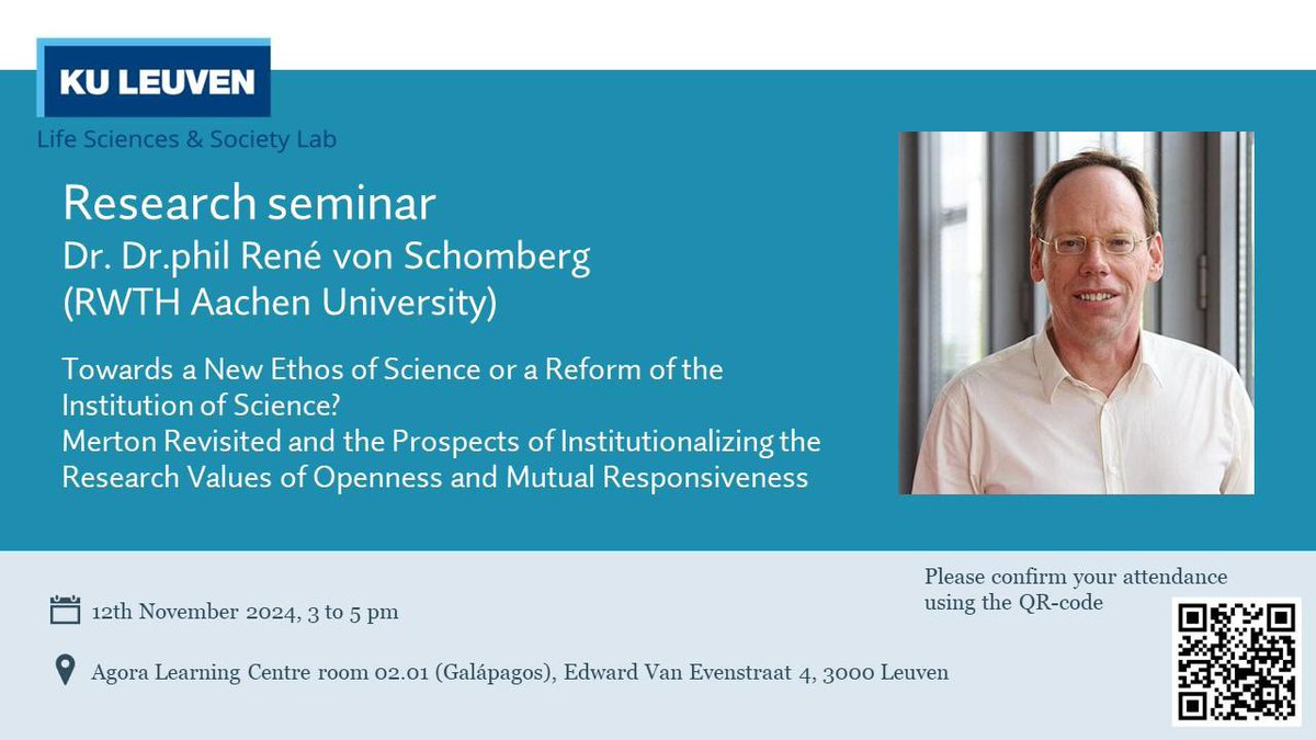 Life Sciences & Society Lab KU Leuven (@lss_lab_leuven) on Twitter photo Please join us for this exciting research seminar with <a href="/vonschomberg/">Rene von Schomberg</a> on November 12, 3pm at the Agora Learning Centre | Room 02.01 Galápagos. Please join us for this exciting research seminar with <a href="/vonschomberg/">Rene von Schomberg</a> on November 12, 3pm at the Agora Learning Centre | Room 02.01 Galápagos.