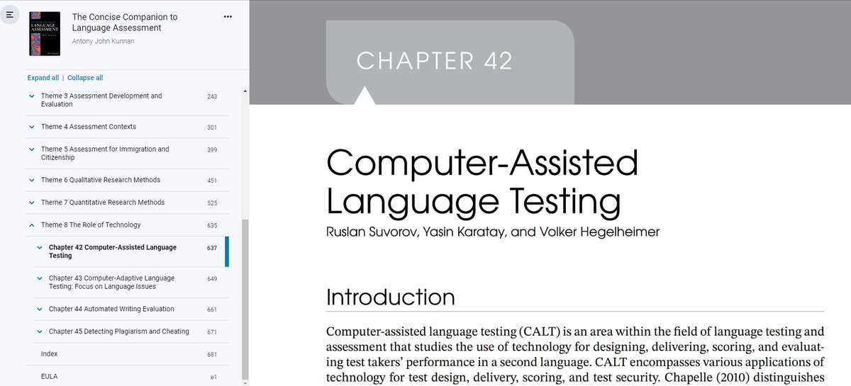 Excited to share the recent publication of a book chapter I co-authored with Ruslan Suvorov and Volker Hegelheimer titled "Computer-assisted language testing". The chapter is part of The Concise Companion to Language Assessment, edited by Antony Kunnan.
wiley.com/en-us/The+Conc…