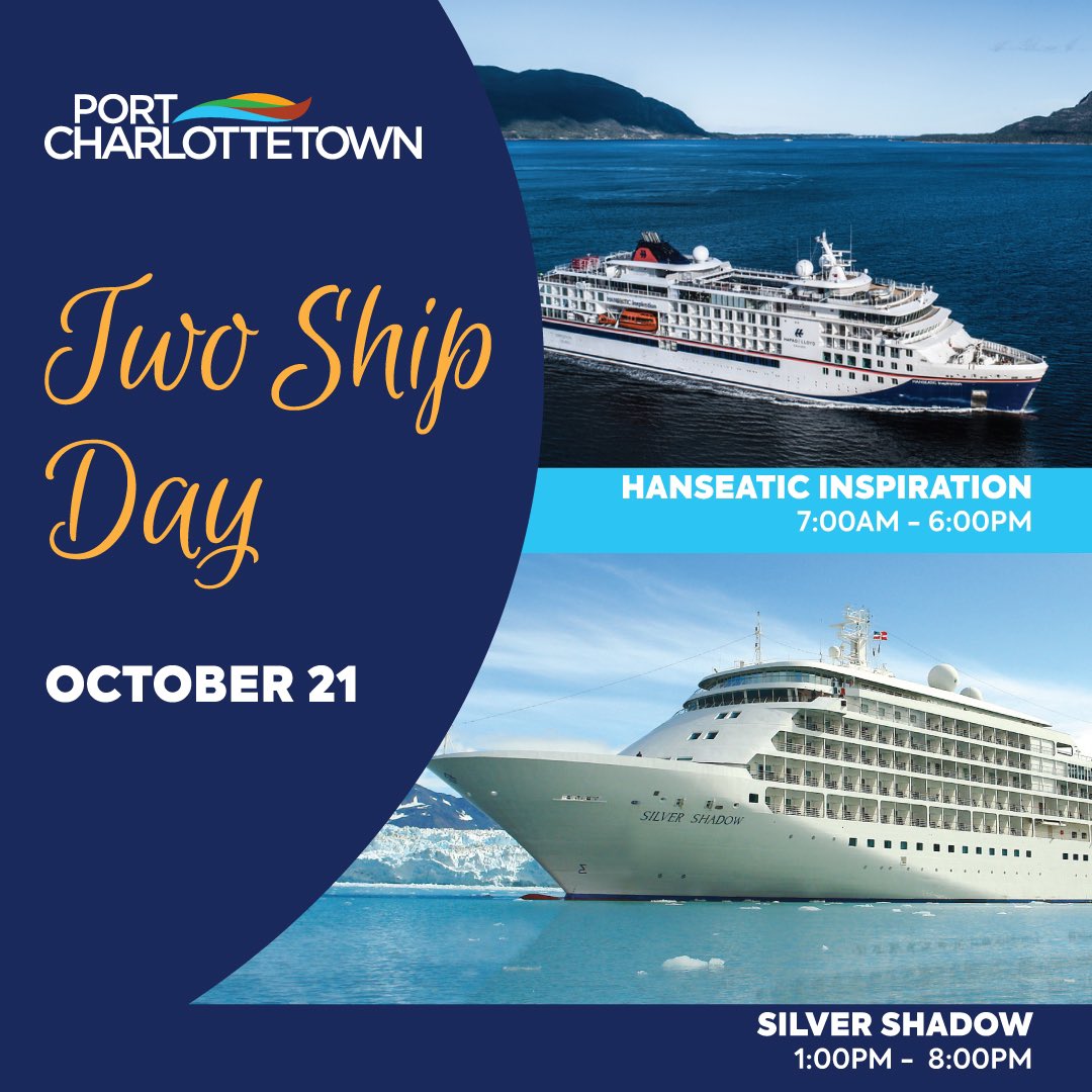 Port Charlottetown (@pcharlottetown) on Twitter photo It’s a great day at Port Charlottetown with multiple cruise ships arriving! 🛳️🛳️
<a href="/HapagLloydAG/">Hapag-Lloyd AG</a>
<a href="/Silversea/">Silversea</a>
<a href="/ACCACruise/">Cruise Atlantic Canada</a>
<a href="/tourismpei/">TourismPEI</a>
<a href="/TIAPEI/">TIAPEI</a>
<a href="/WelcomePEI/">Welcome PEI</a>
<a href="/Downtown_Chtown/">Downtown Ch'town,PEI</a>
<a href="/CharlottetownPE/">Discover Charlottetown</a> It’s a great day at Port Charlottetown with multiple cruise ships arriving! 🛳️🛳️
<a href="/HapagLloydAG/">Hapag-Lloyd AG</a>
<a href="/Silversea/">Silversea</a>
<a href="/ACCACruise/">Cruise Atlantic Canada</a>
<a href="/tourismpei/">TourismPEI</a>
<a href="/TIAPEI/">TIAPEI</a>
<a href="/WelcomePEI/">Welcome PEI</a>
<a href="/Downtown_Chtown/">Downtown Ch'town,PEI</a>
<a href="/CharlottetownPE/">Discover Charlottetown</a>