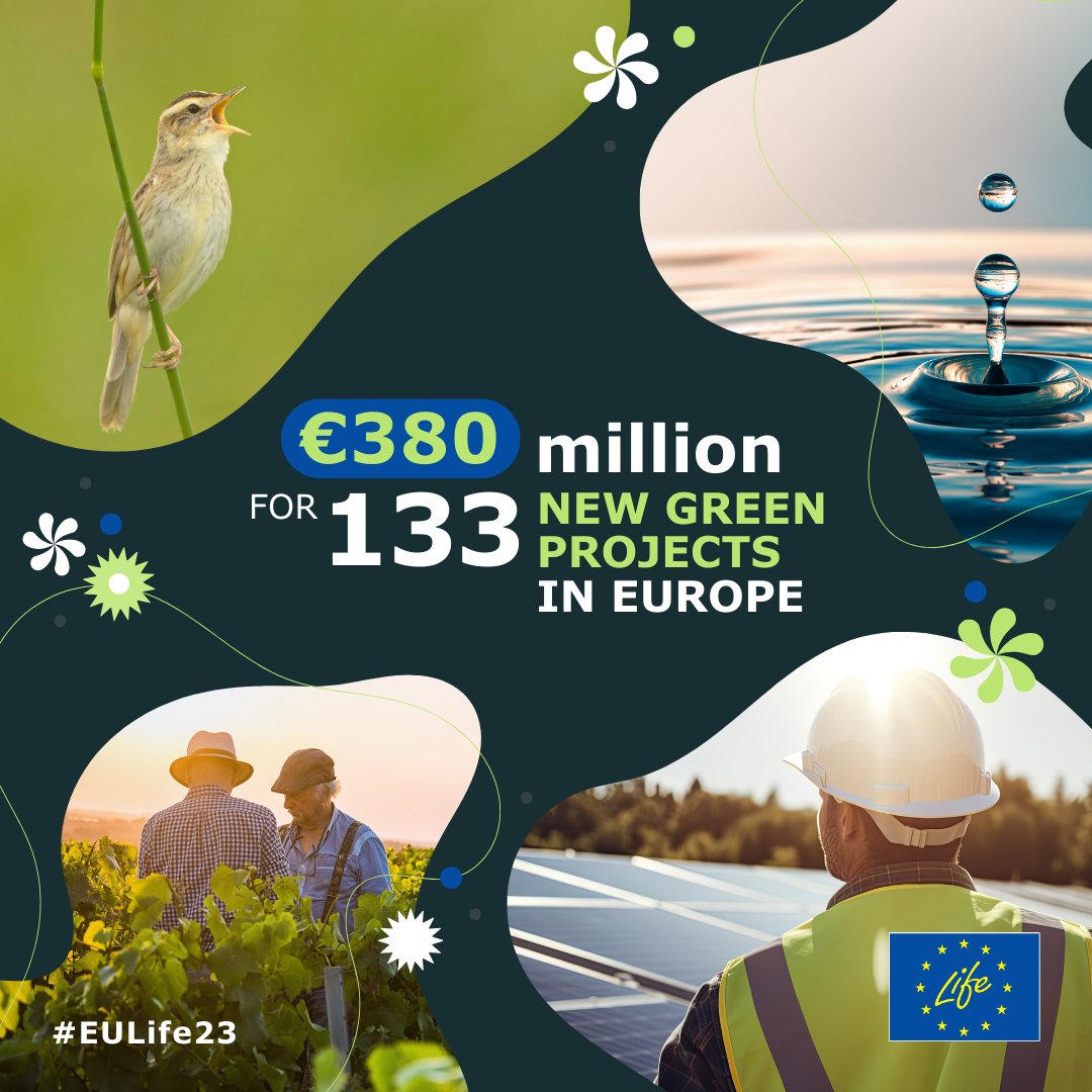 EU Climate Action (@euclimateaction) on Twitter photo #LIFEProgramme is on a mission for #OurPlanet 🌍
The <a href="/EU_Commission/">European Commission</a> is investing over €380 million in 133 new #LIFEProjects to:
🐟 Protect #EUBiodiversity
🧀 Promote sustainable food systems
🏘️ Combat #EnergyPoverty
➕ Much more!
👉 europa.eu/!67XHVF
#EULife23 #LIFEProgramme is on a mission for #OurPlanet 🌍
The <a href="/EU_Commission/">European Commission</a> is investing over €380 million in 133 new #LIFEProjects to:
🐟 Protect #EUBiodiversity
🧀 Promote sustainable food systems
🏘️ Combat #EnergyPoverty
➕ Much more!
👉 europa.eu/!67XHVF
#EULife23