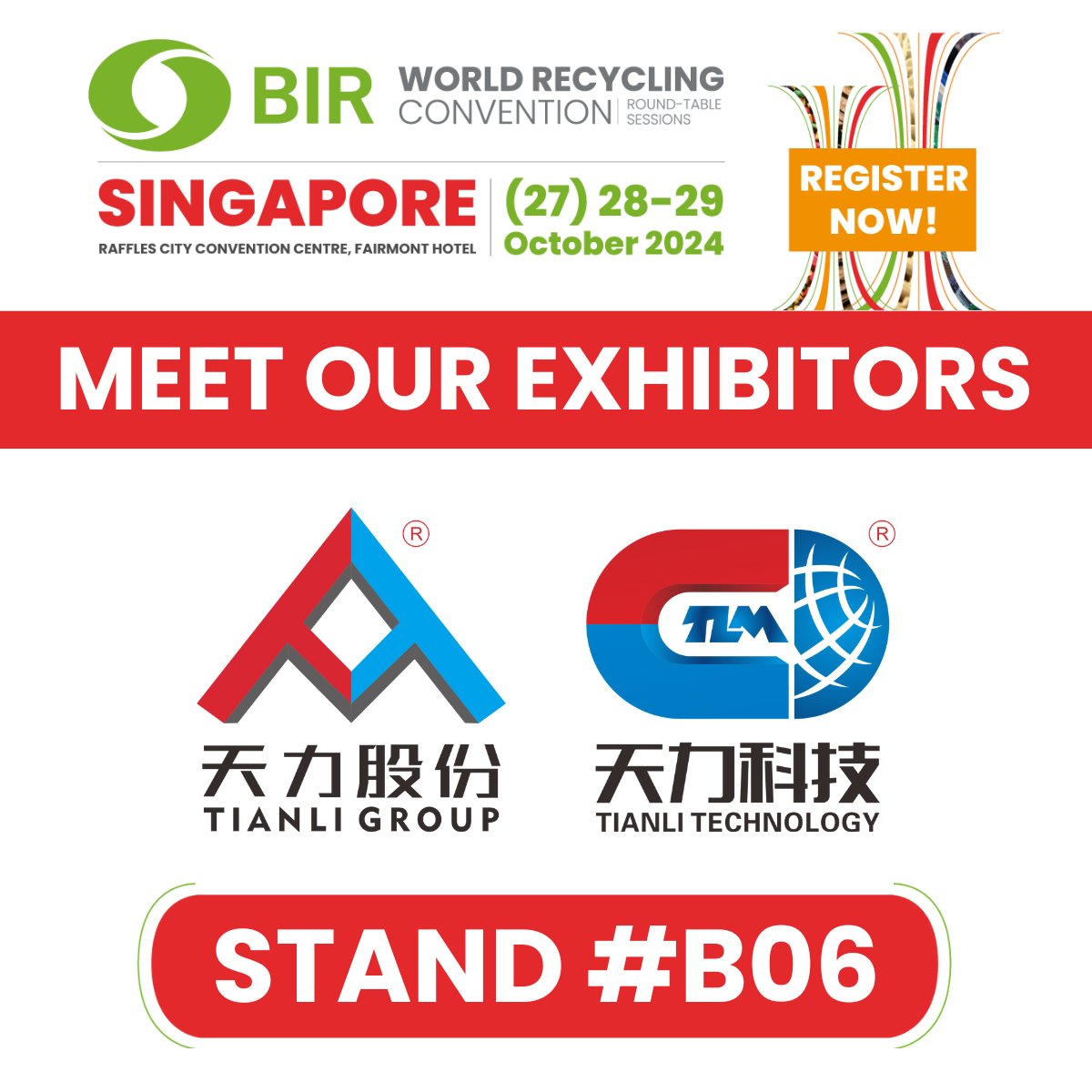 BIRworld's tweet image. 📍Don&apos;t miss the chance to connect with ⚡Zhejiang Tianli Equipment Technology Co.,Lt⚡at #BIRSingapore2024 and explore their cutting-edge solutions for optimised material recovery!♻️

🌏#Registernow 👉bir.org/bir-singapore-… 

#RecyclingTechnology #CircularEconomy #MetalRecovery