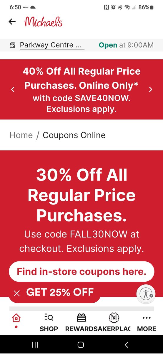 YearofTiger86's tweet photo. @MichaelsStores so both of these codes are up to use on the site, neither work, yet this 20% with the strange spelling of 'pricce' won't come off, what gives? https://t.co/ho5OJu3XlE