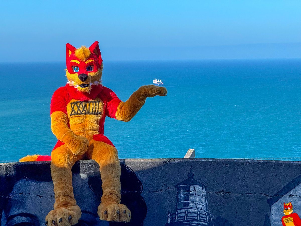DaddyCrimson38's tweet photo. Fursuiting out at Awaroa / Godley Head.

📸: @Kiwi_Capt 
🧵: @FireWolfStudio https://t.co/B02BhniL3v
