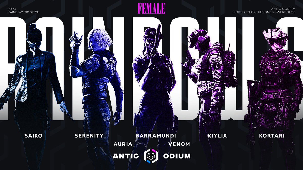 ROSTER NO.1 FOR ANTIC ODIUM🔥🔥

Please welcome our Rainbow 6 Female roster:
🟣<a href="/KindaSaiko/">Saiko</a>
🔵<a href="/BarramundiR6/">Barramundi</a>
🟣<a href="/Sarenity1223/">Sarenity</a>
🔵<a href="/Kortari/">Kortari</a>
🟣<a href="/KiyIix/">𝑲𝒊𝒚𝒍𝒊𝒙</a>
🔵<a href="/auriaFPS/">auria</a>
🟣#Venom

#AnticArmy | #OdiumOnThePodium | #Untamed