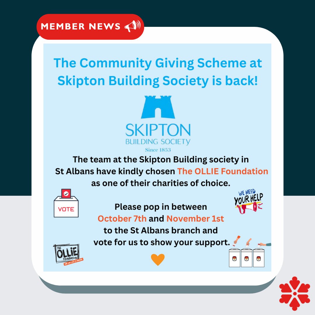 If you are local, there's an easy way to support our member charity The OLLIE Foundation this October 🧡

👉 The charity with the most votes will receive a cash donation of £1,000, followed by £600 for the runner-up and a final £400 for the remaining good cause. 

#MemberMonday