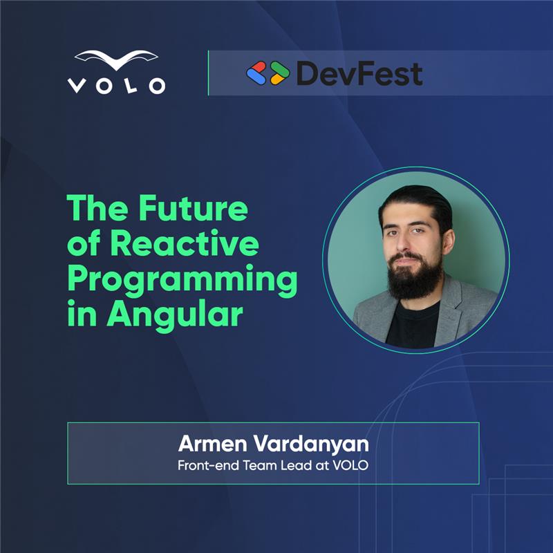 VOLO_IT's tweet photo. DevFest Armenia is back! And we're happy that Armen Vardanyan, one of our front-end team leads has been a speaker and delivered an engaging speech about "The Future of Reactive Programming in Angular". 

Delighted to be a particle of this event and have our investment. https://t.co/szfJ3QL8Wz