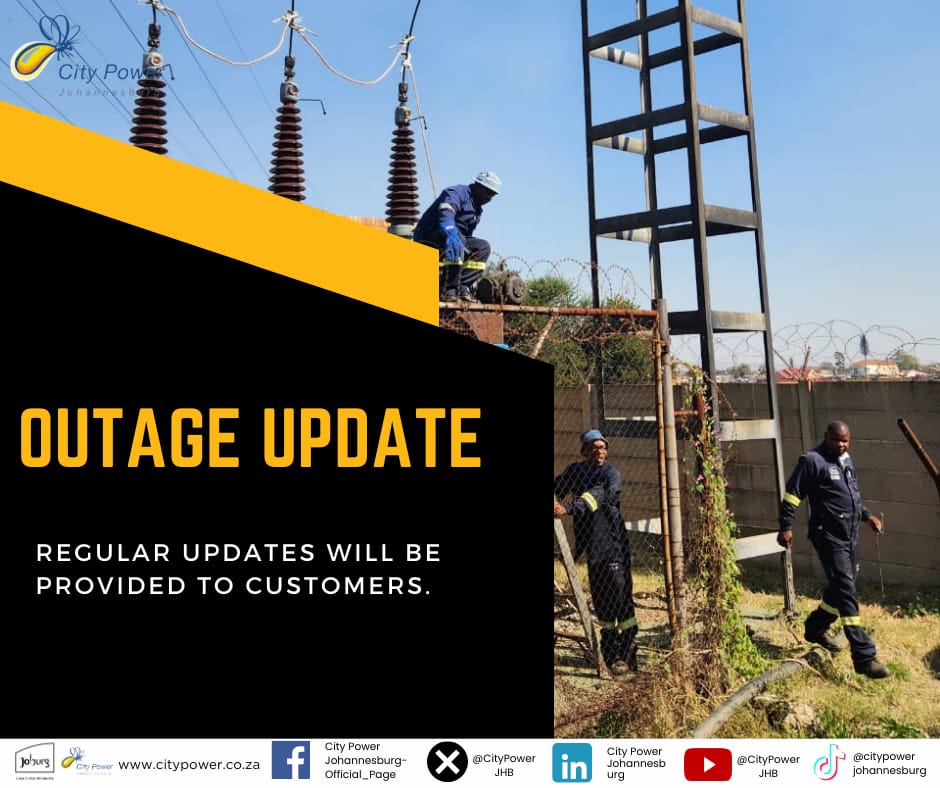 CityPowerJhb's tweet photo. #OutageUpdate #CityPowerUpdate #RoodepoortSDC 

Roodepoort SDC
Monday, 21 October 2024
Time: 13:00 

Christiaan De Wet Substation (Weltevredenpark, Allen's Nek and surrounds): Operators are aware of the loss of supply in the area. They will be dispatched to investigate. Findings will be shared once new information becomes available. 

Follow the Roodepoort SDC Outage Updates channel on WhatsApp: https://t.co/Chrrkg7338 as well as on social media @CityPowerJhb. For isolated individual calls and any other electricity-related queries, customers are advised to log calls on https://t.co/IJC4ePTaAo, call 011 490 7484 or the Call Centre on  +27 80 020 2925.