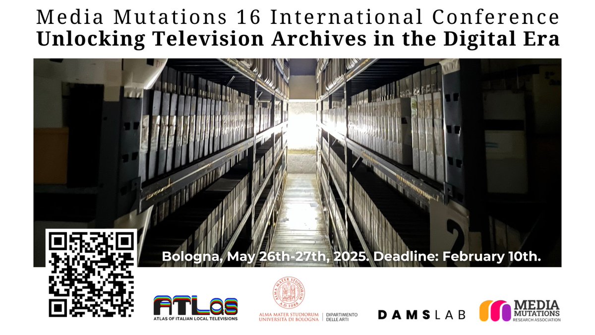 luca_barra's tweet photo. Looks like the call for papers of a new edition of the "Media Mutations" conference in Bologna is out! MM16 will explore and engage with the history and recent developments of television archives. Feel free to spread the word! :) #damslab #atlas #prin2020
https://t.co/U7IJDJqQPz https://t.co/vuWmo7GiMU