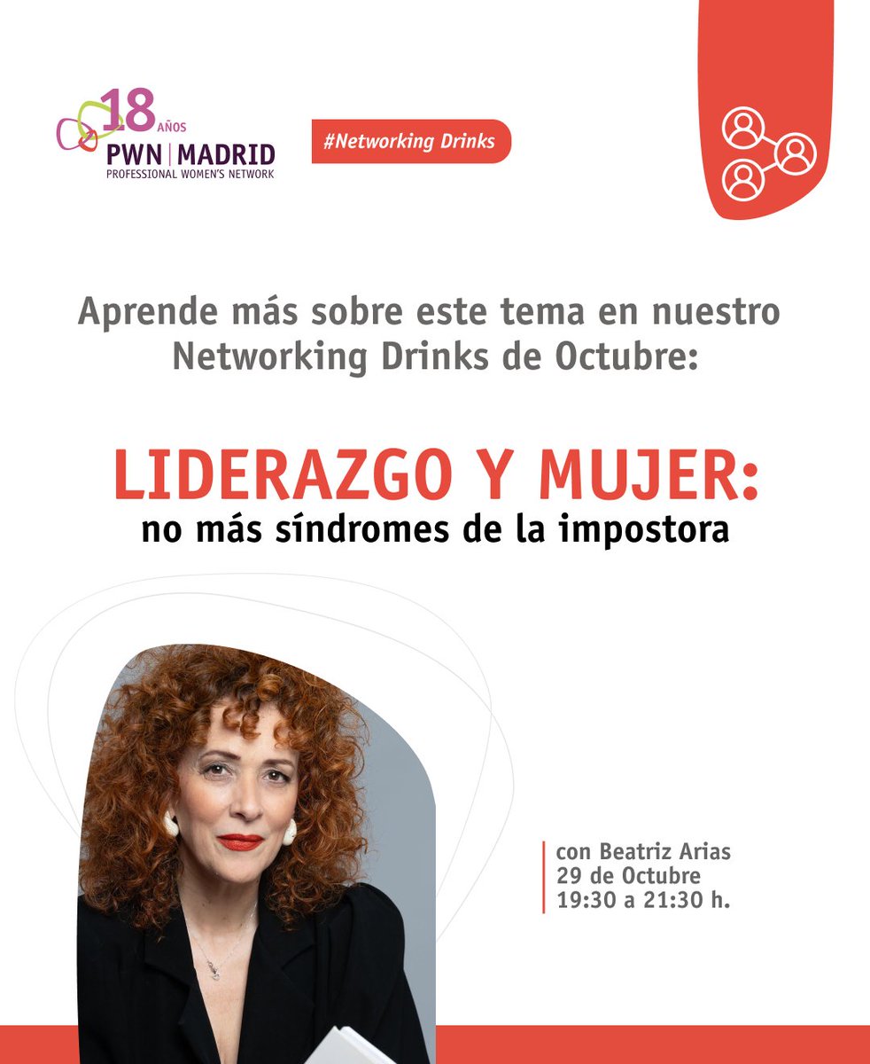 PWN Madrid te invita a un nuevo Networking Drinks, donde abordaremos un tema clave para muchas mujeres en su vida profesional: el síndrome de la impostora, de la mano de Beatriz Arias. 

Aparta aquí tu plaza: pwnmadrid.org/events/network…

#pwnmadrid #sindromedelimpostor