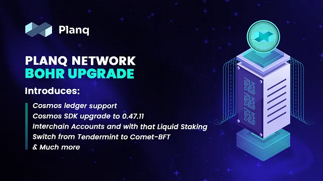 PlanqFoundation's tweet photo. The Bohr upgrade passed! the chain upgrade will take effect on Wednesday!

If you are a Planq Network validator, make sure to upgrade before then! Need some help? visit our Discord! 

#EVM #cosmos #chainupgrade https://t.co/ft7TkNfWBD