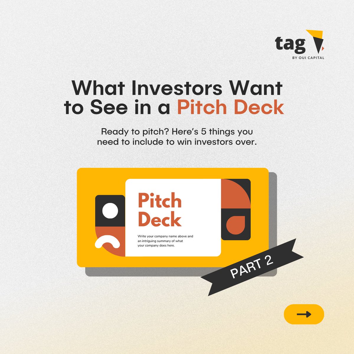 TAGbyOuiCapital's tweet photo. A well-written pitch deck is a strong tool for attracting investors, partners, and important stakeholders making it crucial for effectively articulating your company's vision, strategy, and value proposition. 

Need help crafting a pitch deck? Feel free to contact us!

#PitchDeck https://t.co/Z9fznirzPB