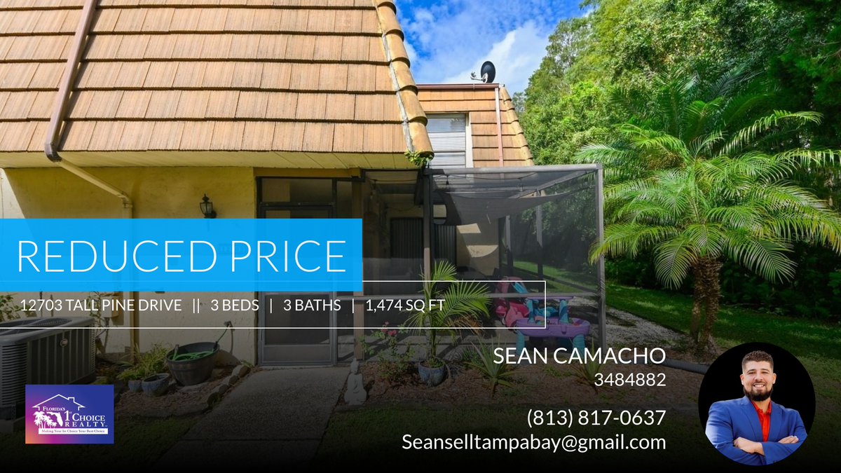 SeanMCamacho1's tweet photo. 📍 Reduced Price 📍 This recently reduced home at 12703 Tall Pine Drive in Tampa won't last long, so, don't wait to set up a showing! Reach out here or at (813) 817-0637 for more information!

Make Your 1st Choice The Best Choic... https://t.co/Sv43skI5yi https://t.co/pehlu4HZqA