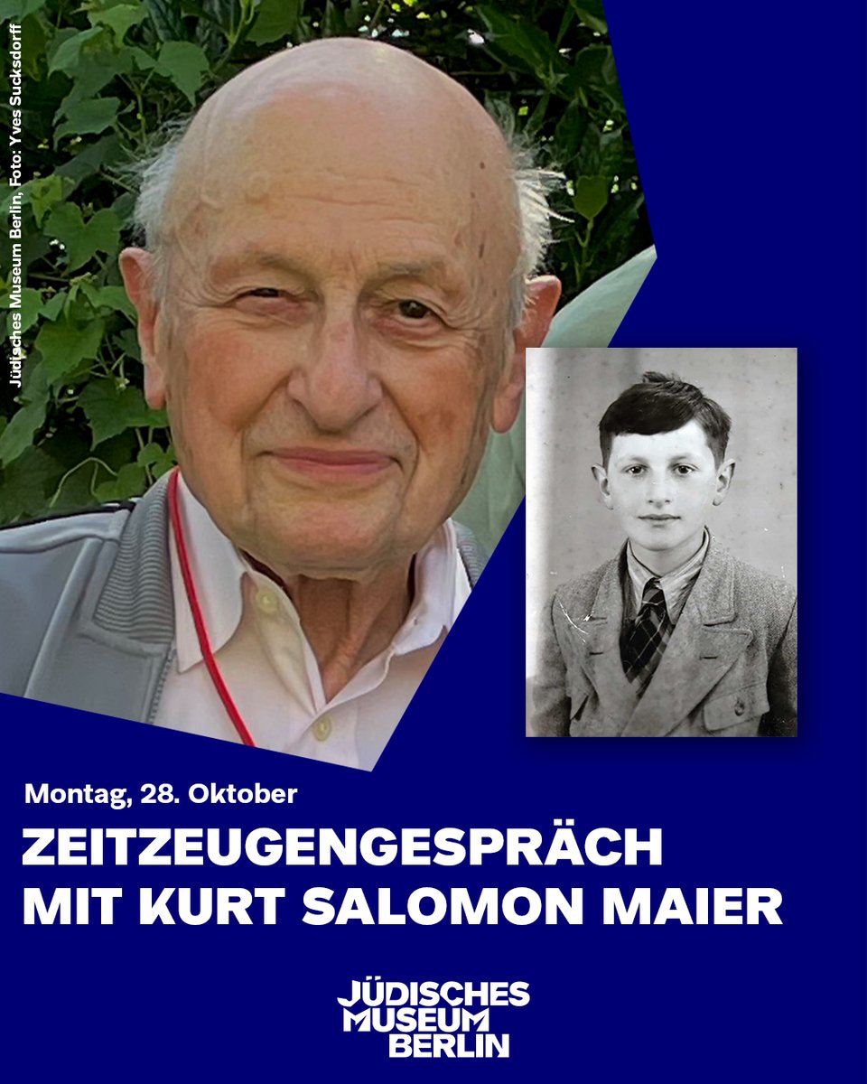 28. Oktober | #Zeitzeugengespräch mit Kurt Salomon Maier (*1930 in Kippenheim, Südbaden) über seine Kindheit in Nazi-Deutschland, die Folgen der #Novemberpogrome und die Verfolgungs- und #Fluchtgeschichte seiner Familie in die USA. Zur Anmeldung ⬇️ jmberlin.de/zeitzeugengesp…