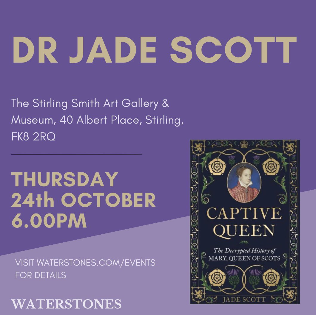 Join us this Thursday at The Stirling Smith Art Gallery &amp; Museum where <a href="/HuntingRebels/">Dr Jade Scott</a> will be discussing her fascinating new biography of Mary, Queen of Scots, Captive Queen.

For further details and to secure your ticket go to Waterstones.com/events