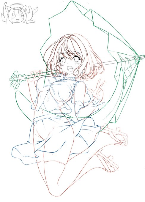 今描いてる元気いっぱい多々良小傘さん、左上は気にしないでください。
#多々良小傘 
#東方Project 