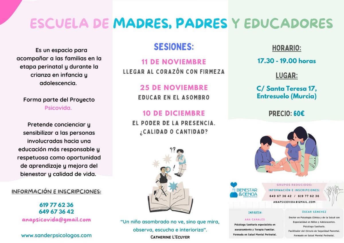 SANDERPSICOLOGO's tweet photo. Hola a tod@s ☀️!

Desde *🩵Sander Psicólogos* 💙 queremos informaros de las próximas sesiones que impartiremos en la *Escuela de Madres, Padres y Educadores.* 

Si necesitas información contacta con nosotros.

Feliz semana 😊 https://t.co/3tKhebaNp9