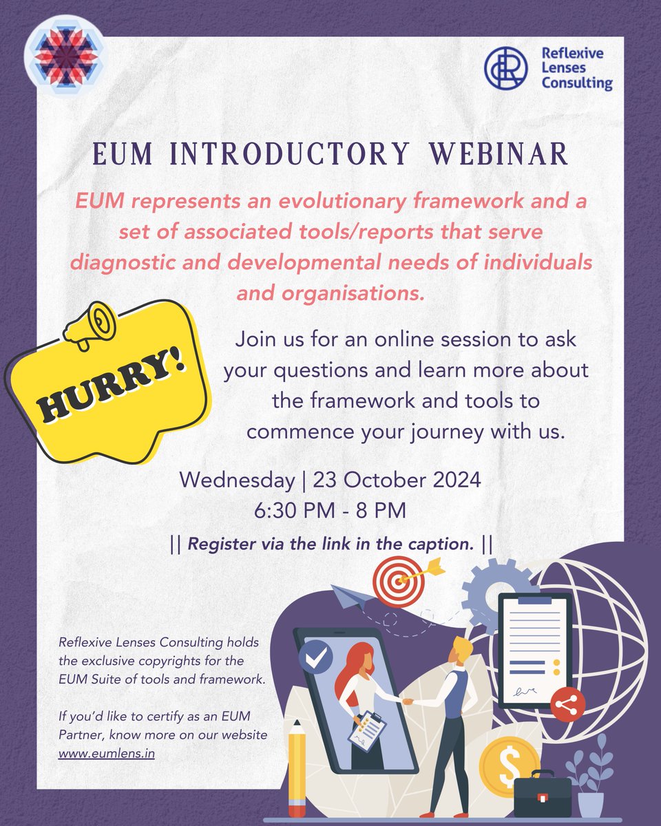 eumlens's tweet image. 2 DAYS TO GO!
Register today to ask your questions and join the EUM bandwagon.
Register here: forms.gle/nZbLqxtLx7TZYz…
#eumlens, #eumresearch, #eum, #testimonials, #ashokmalhotra, #eumreflections, #eumworkshop, #eumcertification, #leadershipdevelopment, #organizationaldevelopment