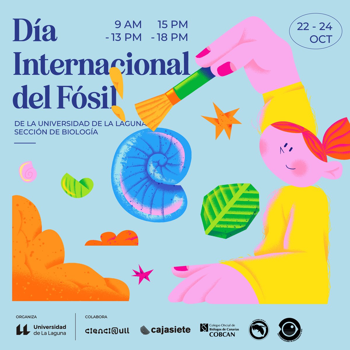 ULL's tweet photo. 🦕🔍 Esta semana celebramos el Día Internacional del Fósil con unas jornadas dedicadas al patrimonio paleontológico de Canarias. 

📅 Del 22 al 24 de octubre podrás visitar las exposiciones y participar en talleres y charlas sobre la evolución de la biodiversidad del archipiélago.

📍 Sección de Biología de la #ULL

Toda la info 📲 https://t.co/Bti0nfwjf6
